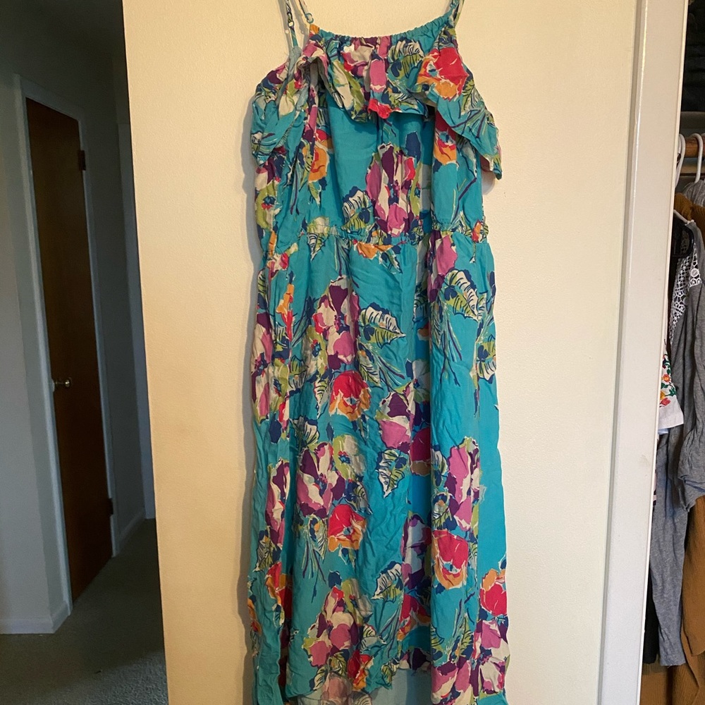 Aqua floral high low dress